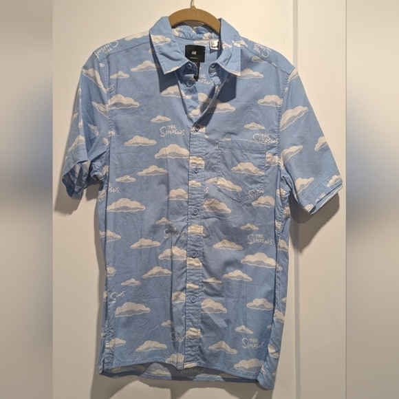 Rare Official H&M Men's The Simpsons TV  Series Cloud Design Resort Shirt - Picture 3 of 8